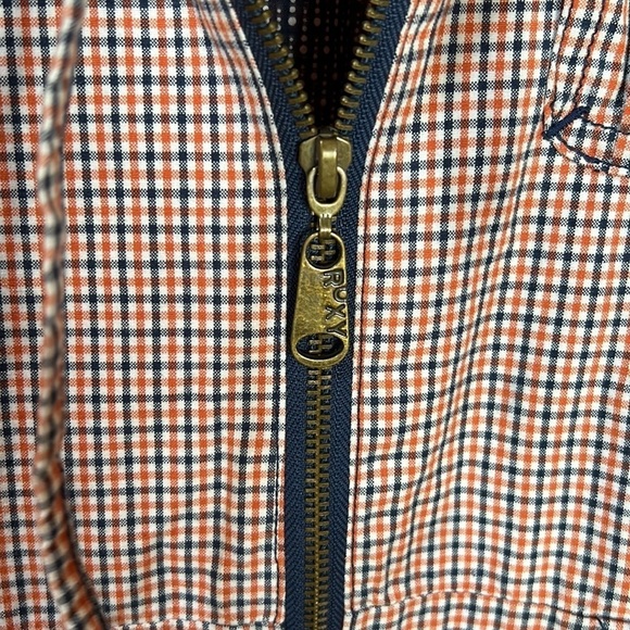 Roxy Navy & Orange Plaid Hooded Jacket Zip Front Women’s Size Medium - Picture 5 of 15